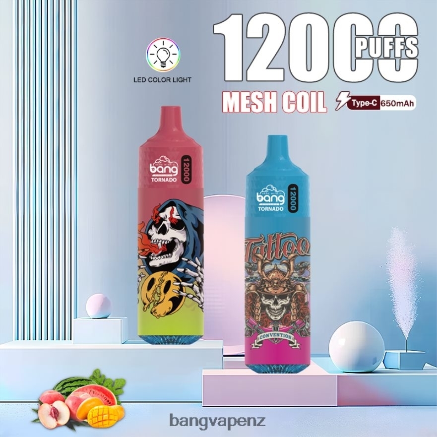 Bang Vape Tornado 12000 puffs with LED & Mesh Coil Disposable Vape Gang Wellington NB48FT4