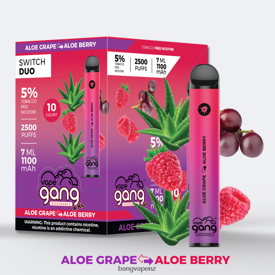 Vape Gang Switch Duo 2 flavors (Box of 10) Aloe Grape - Aloe Berry Vape Gang Vape NB48FT39