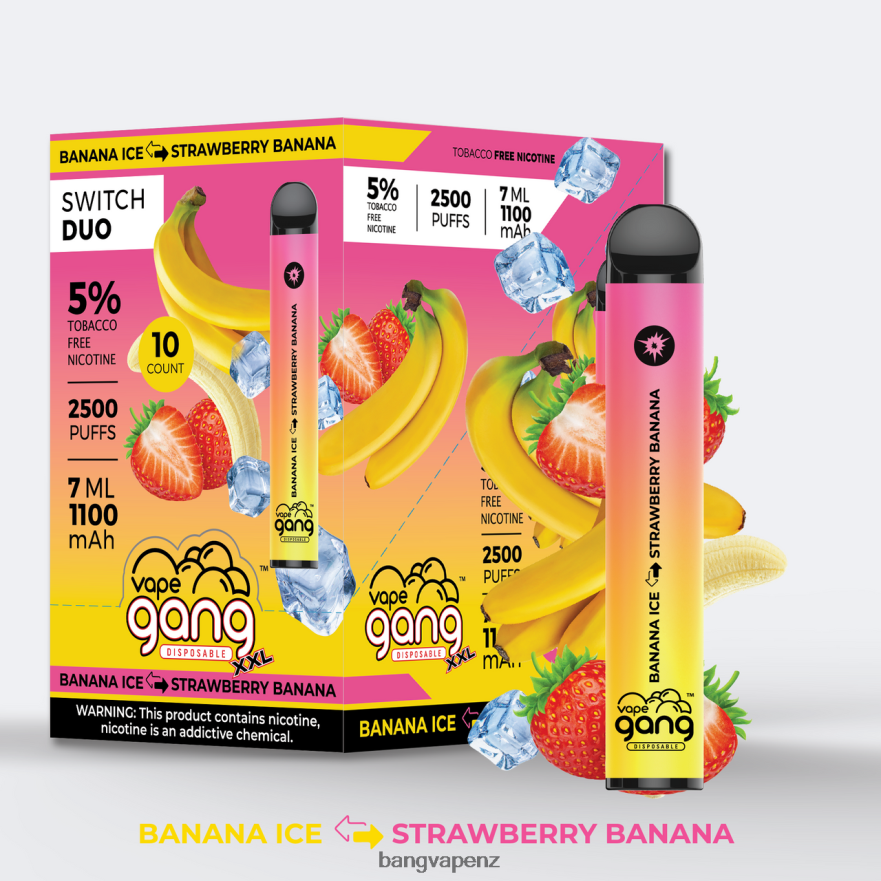 Vape Gang Switch Duo 2 flavors (Box of 10) Banana Ice - Strawberry Banana Gang Vape Price NB48FT40