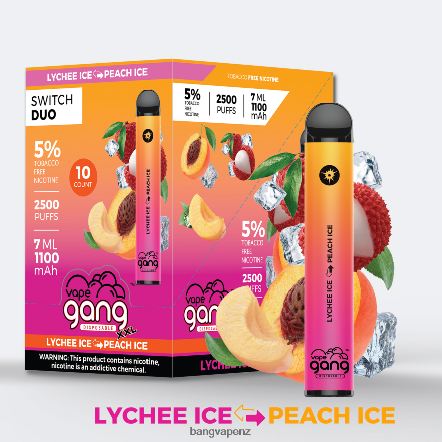 Vape Gang Switch Duo 2 flavors (Box of 10) Lychee Ice - Peach Ice Vape Gang New Zealand NB48FT42