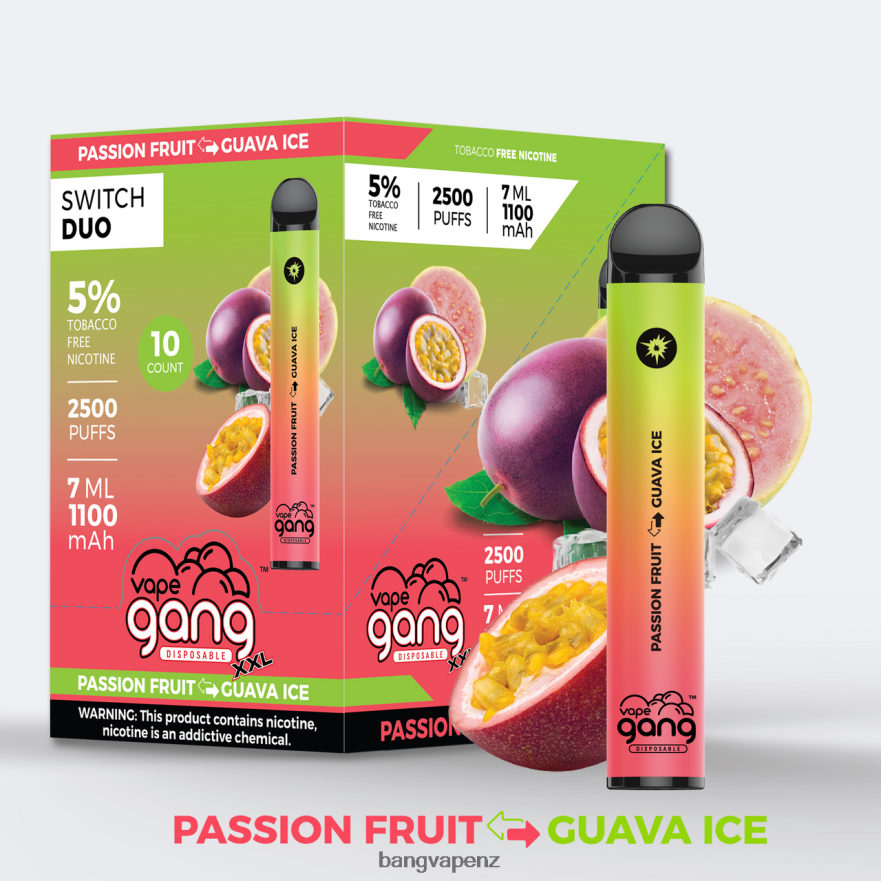 Vape Gang Switch Duo 2 flavors (Box of 10) Passionfruit - Guava Ice Vape Gang Wellington NB48FT44