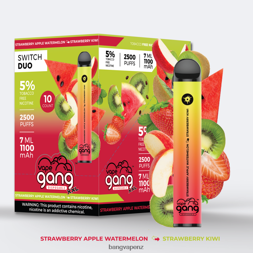 Vape Gang Switch Duo 2 flavors (Box of 10) Strawberry Apple Watermelon - Strawberry Kiwi Vape Gang Auckland NB48FT45