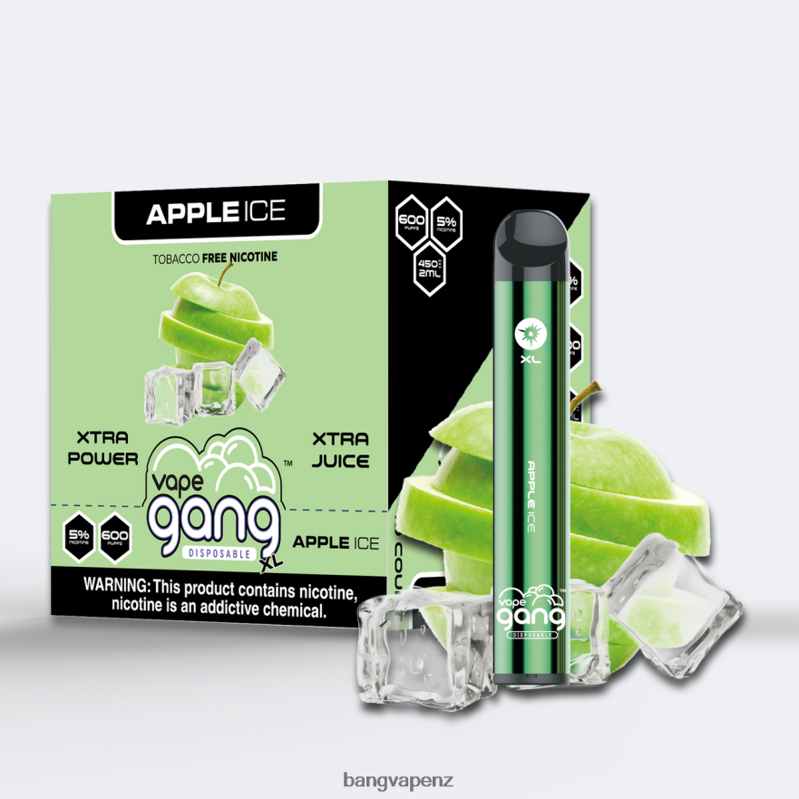 Vape Gang XL Disposable Vapes 600 puffs (Box of 10) Apple Ice Vape Gang Auckland NB48FT67