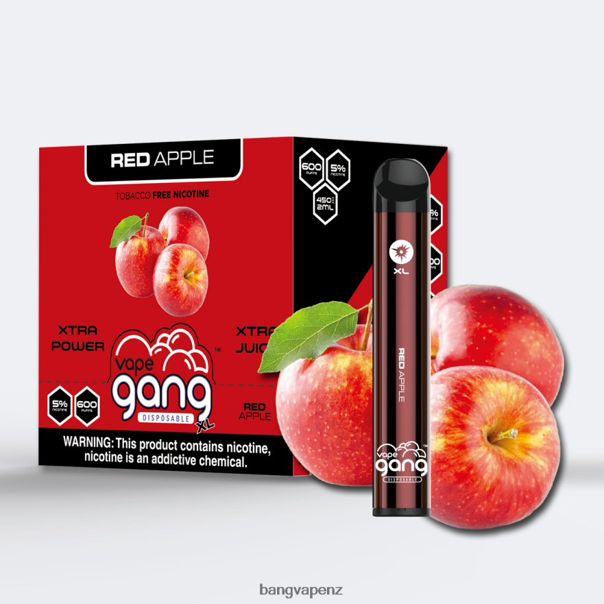 Vape Gang XL Disposable Vapes 600 puffs (Box of 10) Red Apple Vape Gang NZ NB48FT73