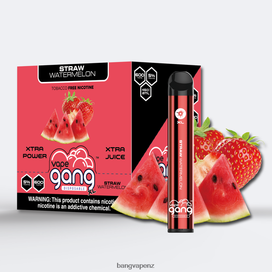 Vape Gang XL Disposable Vapes 600 puffs (Box of 10) Straw Watermelon Vape Gang New Zealand NB48FT74